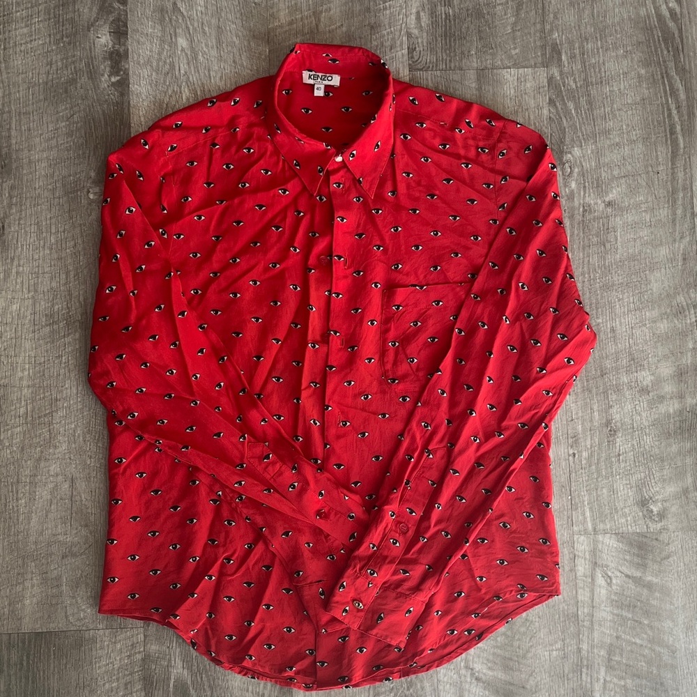 Kenzo Eyes Silk red button down sz 40